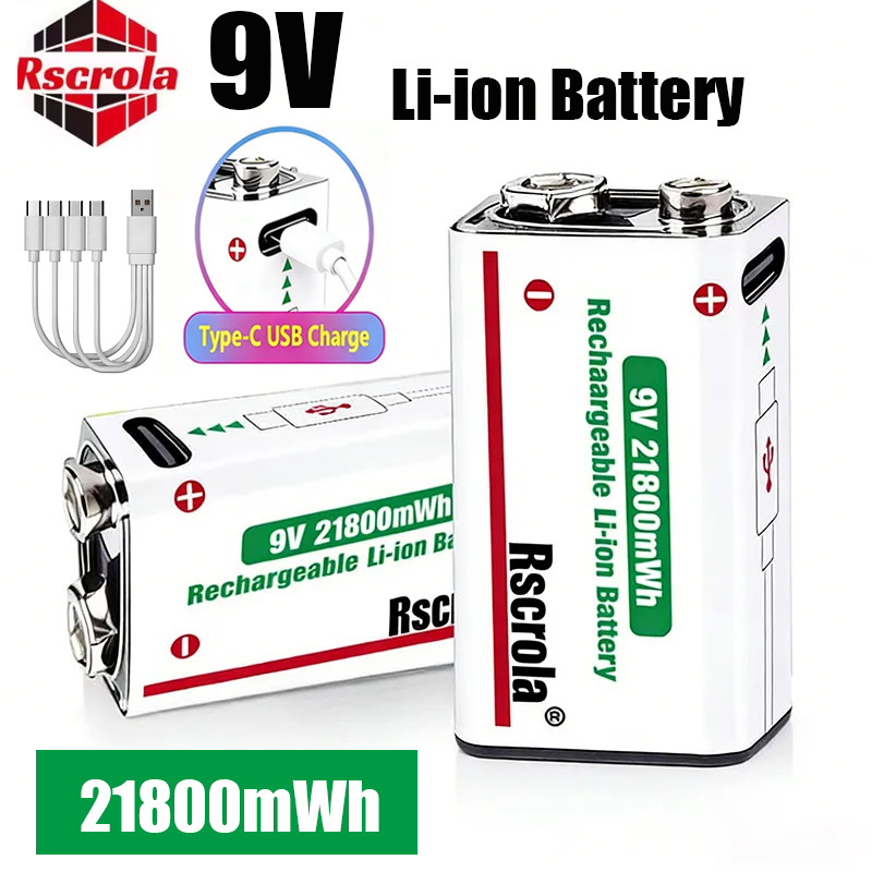 Smoke Detector Interconnected - USB-C ชาร์จได้ 9V แบตเตอรี่ลิเธียมไอออน 21800mWh ความจุสูงสำหรับกีตาร์ไมโครโฟนเครื่องตรวจจับควันแบบเหยียบพร้อมสาย
