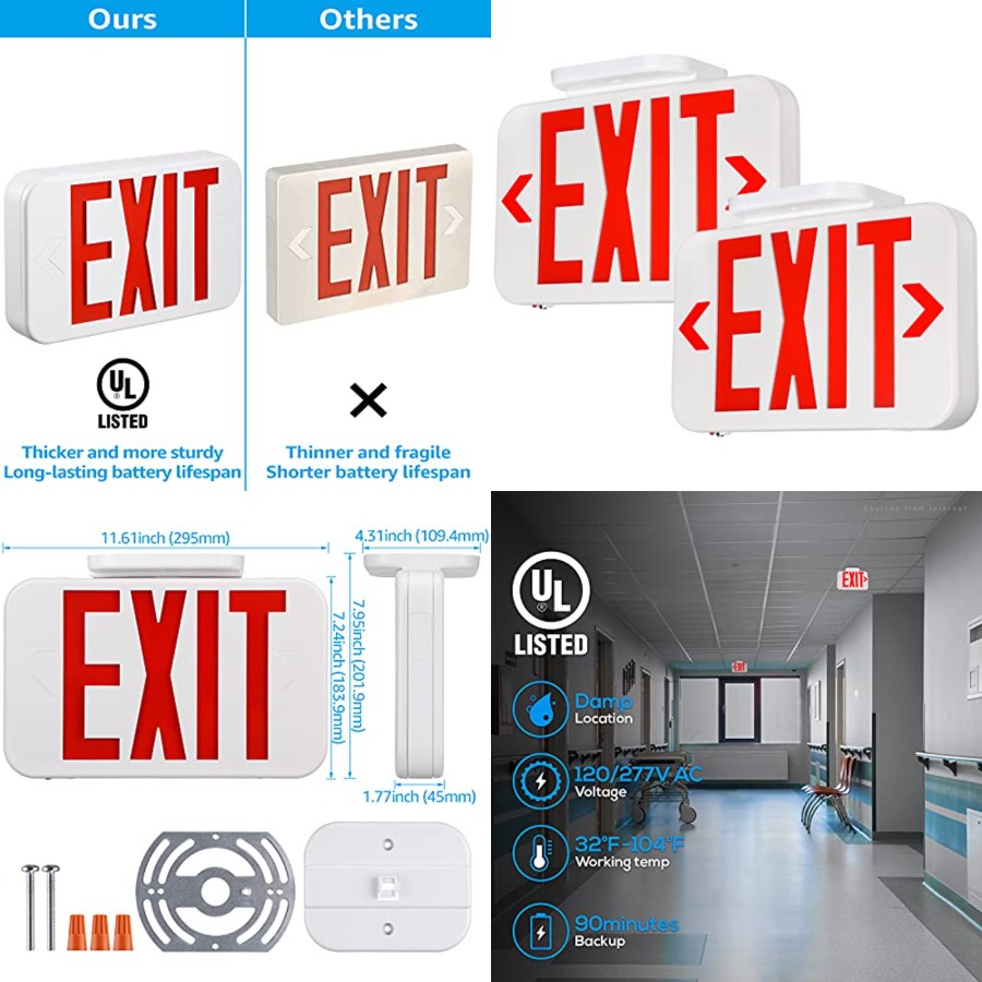 Emergency Exit Sign - ป้ายไฟ LED ทางออกฉุกเฉิน พร้อมแบตเตอรี่สำรอง แบบสองด้าน UL