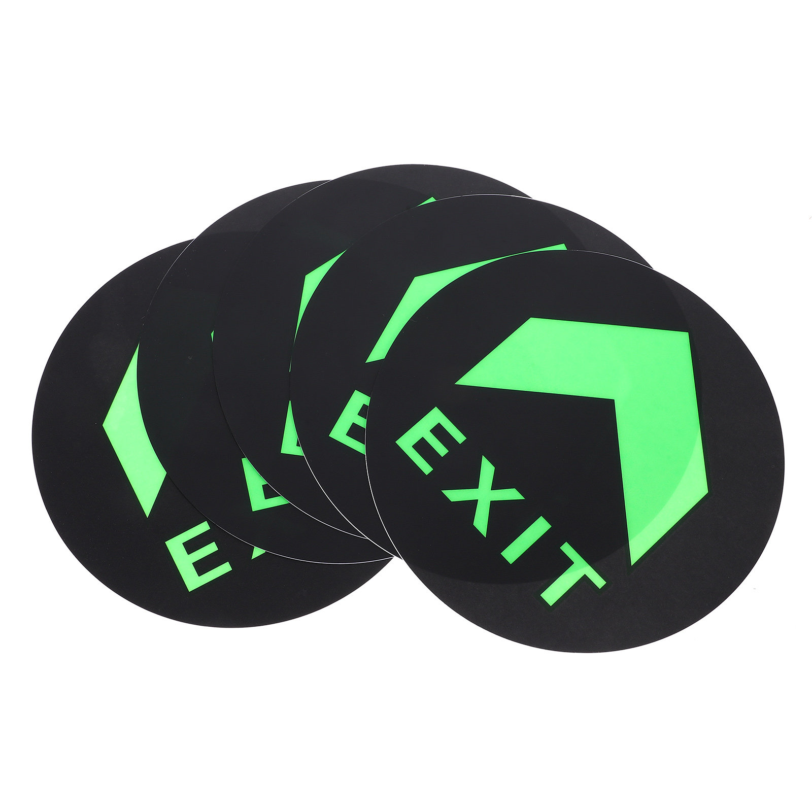Emergency Exit Sign - สติกเกอร์ติดพื้นเรืองแสงกลางคืน 5 ชิ้น สำหรับแสดงทางออกฉุกเฉิน ป้ายบอกทิศทางอพยพ ป้ายเตือนความปลอดภัยสำหรับพื้นที่สาธารณะ