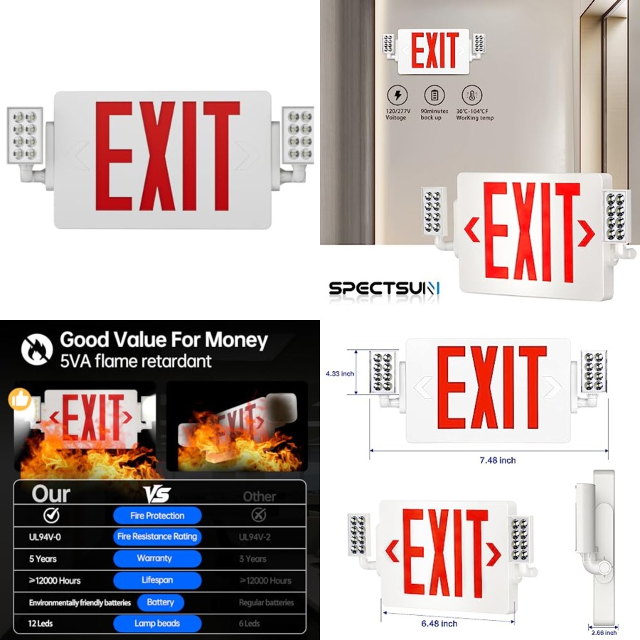Emergency Exit Sign - ป้ายทางออกฉุกเฉิน Spectsun 1 ชุด พร้อมไฟฉุกเฉิน, ไฟฉุกเฉินแบบ